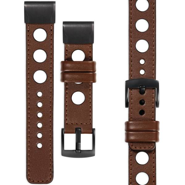 moVear Prestige R1 Leather strap for Garmin QuickFit 22mm (Fenix / Forerunner / Epix / Instinct / Enduro / Quatix / MARQ - 47/45mm) Dark brown, Dark brown stitching [sizes XS-XXL and buckle to choose from]