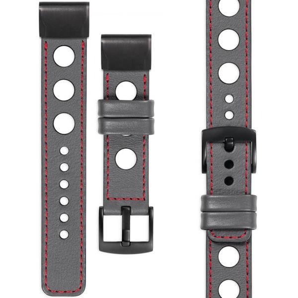 moVear Prestige R1 Leather strap for Garmin QuickFit 22mm (Fenix / Forerunner / Epix / Instinct / Enduro / Quatix / MARQ - 47/45mm) Gray, Gray stitching [sizes XS-XXL and buckle to choose from]