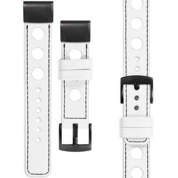 moVear Prestige R1 Leather strap for Garmin QuickFit 22mm (Fenix / Forerunner / Epix / Instinct / Enduro / Quatix / MARQ - 47/45mm) White, White stitching [sizes XS-XXL and buckle to choose from]