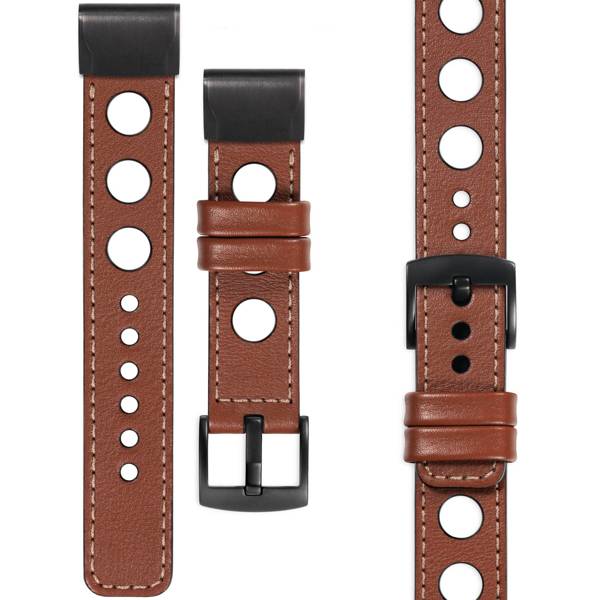 moVear Prestige R1 Leather strap for Garmin QuickFit 26mm (Fenix / Epix / Quatix / Tactix / Enduro - 51mm) Brown, Brown stitching [sizes XS-XXL and buckle to choose from]