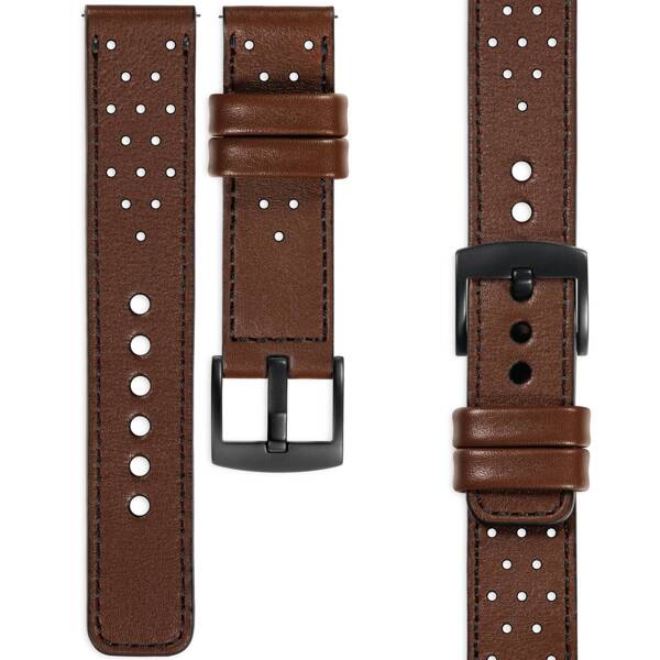 moVear Prestige R2 18mm Dark brown Leather strap for Garmin Vivoactive 4S, Venu 3S/2S, Vívomove 3S | Dark brown stitching [sizes XS-XXL and buckle to choose from]