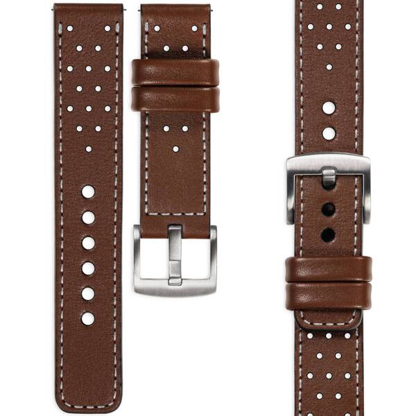 moVear Prestige R2 20mm Dark brown Leather strap for Samsung Galaxy Watch 7 / 6 / 5 / 4 / 3 & Pro / FE / Classic / Active | Dark brown stitching [sizes XS-XXL and buckle to choose from]