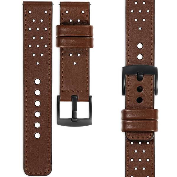 moVear Prestige R2 20mm Dark brown Leather strap for Samsung Galaxy Watch 7 / 6 / 5 / 4 / 3 & Pro / FE / Classic / Active | Dark brown stitching [sizes XS-XXL and buckle to choose from]