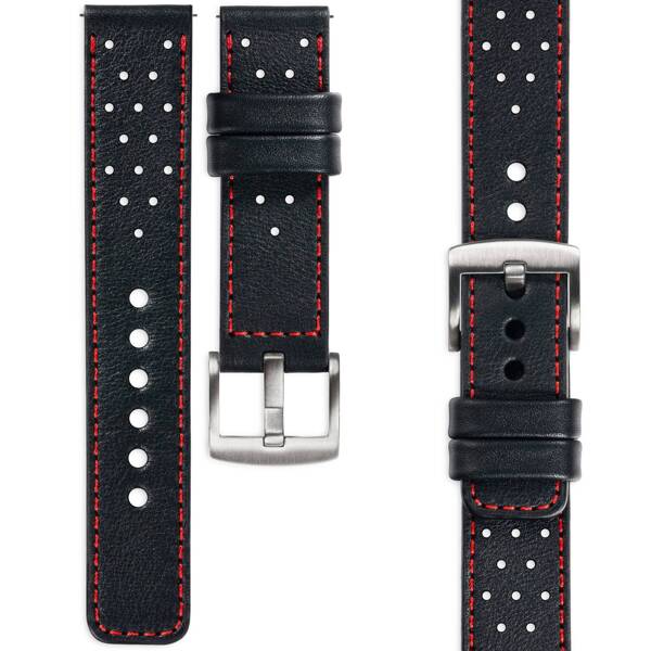 moVear Prestige R2 20mm leather watch strap | Black, Black stitching [sizes XS-XXL and buckle to choose from]