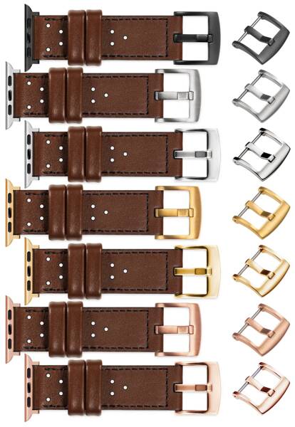 moVear Prestige R2 22mm Dark brown Leather strap for Apple Watch 10 / 9 / 8 / 7 / 6 / 5 / 4 / SE (46/45/44mm) & Ultra (49mm) | Dark brown stitching [sizes XS-XXL and buckle to choose from]