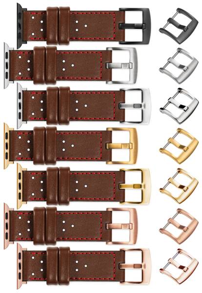 moVear Prestige R2 22mm Dark brown Leather strap for Apple Watch 10 / 9 / 8 / 7 / 6 / 5 / 4 / SE (46/45/44mm) & Ultra (49mm) | Dark brown stitching [sizes XS-XXL and buckle to choose from]