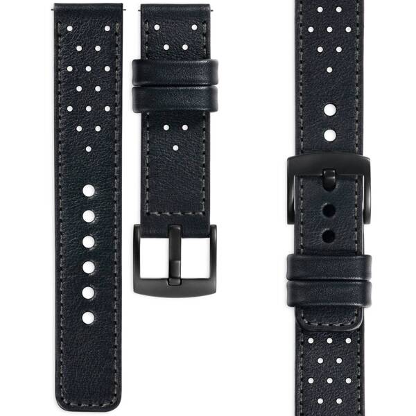 moVear Prestige R2 26mm leather watch strap | Black, Black stitching [sizes XS-XXL and buckle to choose from]