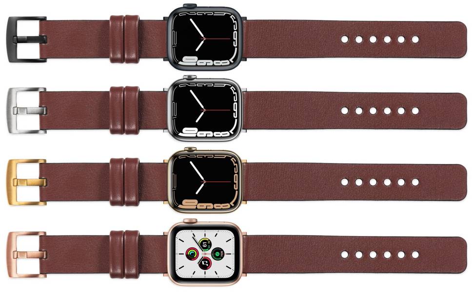 moVear Prestige S1 18mm Leather strap for Apple Watch 10 / 9 / 8 / 7 / 6 / 5 / 4 / SE (42/41/40mm) Auburn [adapter and buckle to choose from]