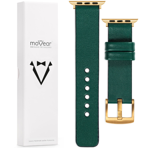 moVear Prestige S1 18mm Leather strap for Apple Watch 10 / 9 / 8 / 7 / 6 / 5 / 4 / SE (42/41/40mm) Bottle green [adapter and buckle to choose from]