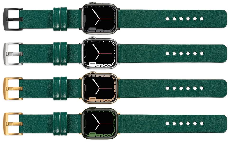 moVear Prestige S1 18mm Leather strap for Apple Watch 10 / 9 / 8 / 7 / 6 / 5 / 4 / SE (42/41/40mm) Bottle green [adapter and buckle to choose from]