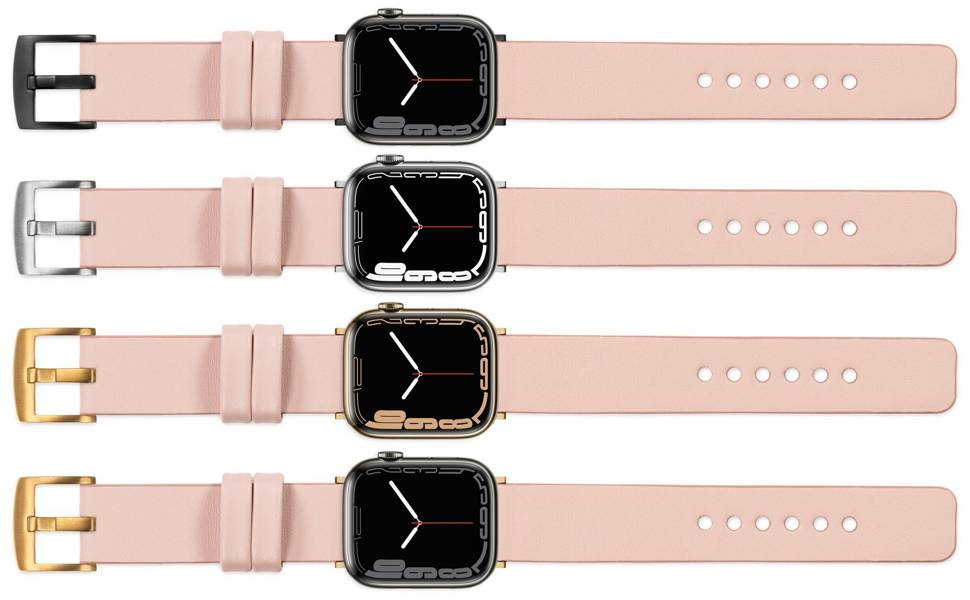 moVear Prestige S1 18mm Leather strap for Apple Watch 10 / 9 / 8 / 7 / 6 / 5 / 4 / SE (42/41/40mm) Flesh pink [adapter and buckle to choose from]