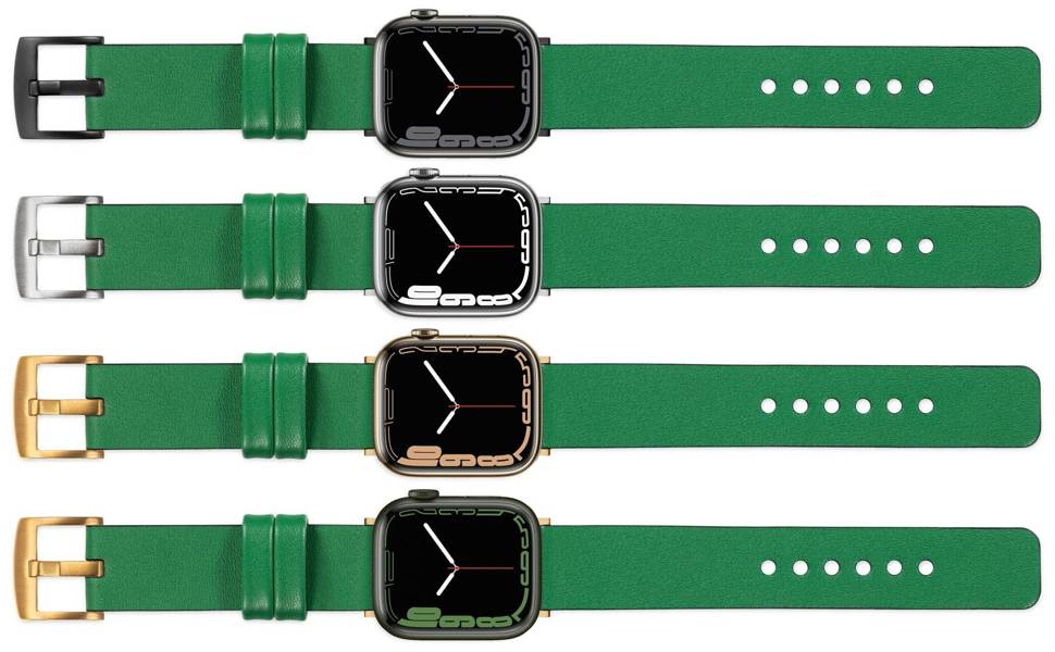 moVear Prestige S1 18mm Leather strap for Apple Watch 10 / 9 / 8 / 7 / 6 / 5 / 4 / SE (42/41/40mm) Green [adapter and buckle to choose from]