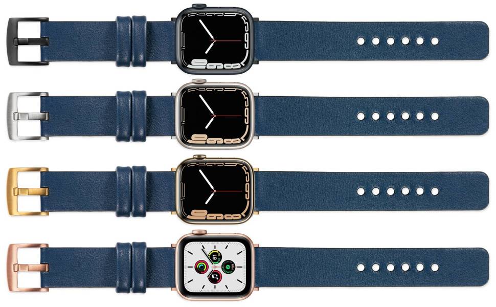 moVear Prestige S1 18mm Leather strap for Apple Watch 10 / 9 / 8 / 7 / 6 / 5 / 4 / SE (42/41/40mm) Navy blue [adapter and buckle to choose from]