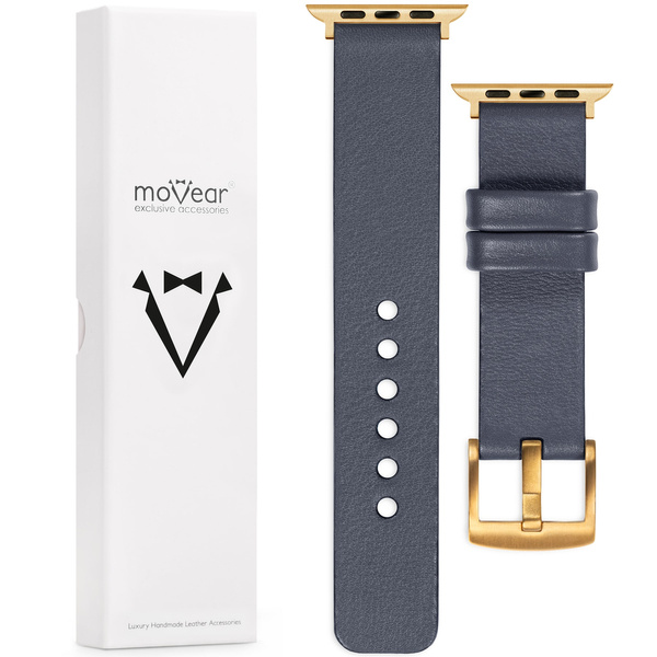 moVear Prestige S1 18mm Leather strap for Apple Watch 10 / 9 / 8 / 7 / 6 / 5 / 4 / SE (42/41/40mm) Steel gray [adapter and buckle to choose from]