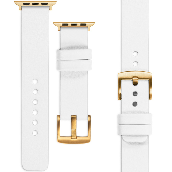 moVear Prestige S1 18mm Leather strap for Apple Watch 10 / 9 / 8 / 7 / 6 / 5 / 4 / SE (42/41/40mm) White [adapter and buckle to choose from]