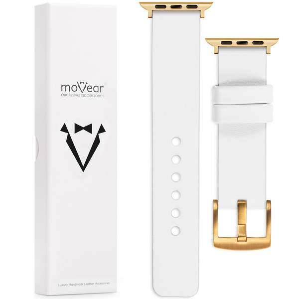 moVear Prestige S1 18mm Leather strap for Apple Watch 10 / 9 / 8 / 7 / 6 / 5 / 4 / SE (42/41/40mm) White [adapter and buckle to choose from]