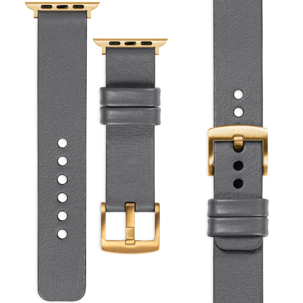 moVear Prestige S1 18mm Leather strap for Apple Watch 10 / 9 / 8 / 7 / 6 / 5 / 4 / SE (46/45/44mm) & Ultra (49mm) Gray [adapter and buckle to choose from]