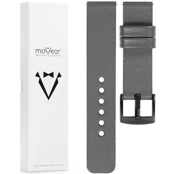 moVear Prestige S1 18mm Leather strap for Garmin Vivoactive 4S, Venu 3S/2S, Vívomove 3S Gray [sizes XS-XXL and buckle to choose from]