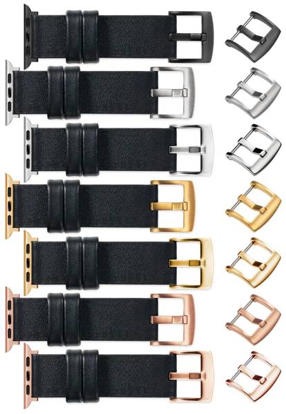 moVear Prestige S1 20mm Leather strap for Apple Watch 10 / 9 / 8 / 7 / 6 / 5 / 4 / SE (42/41/40mm) Black [adapter and buckle to choose from]