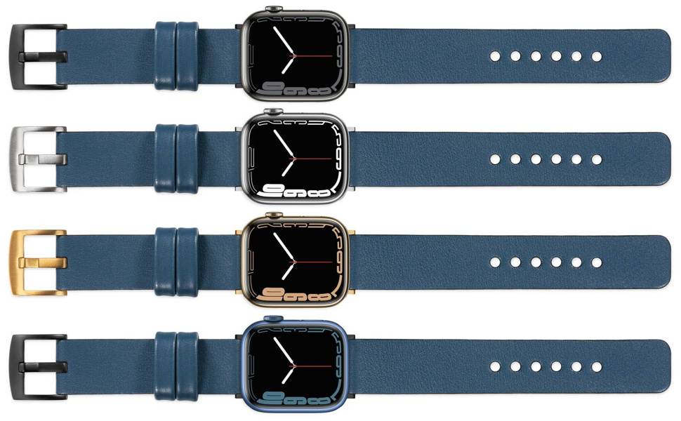 moVear Prestige S1 20mm Leather strap for Apple Watch 10 / 9 / 8 / 7 / 6 / 5 / 4 / SE (46/45/44mm) & Ultra (49mm) Blue Jeans [adapter and buckle to choose from]