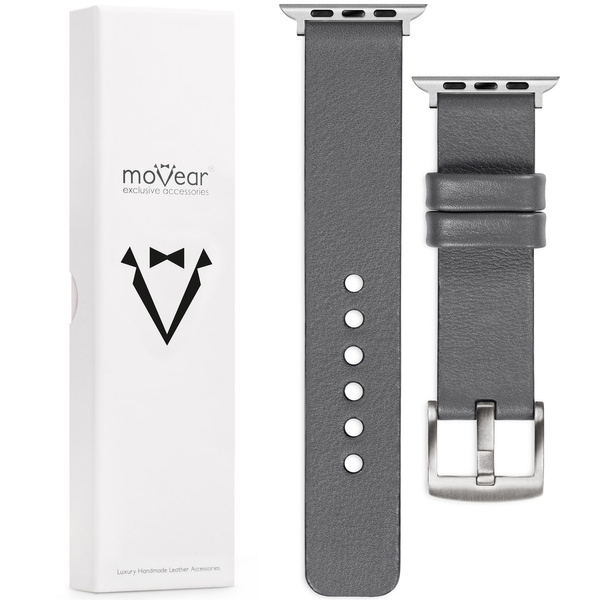 moVear Prestige S1 20mm Leather strap for Apple Watch 10 / 9 / 8 / 7 / 6 / 5 / 4 / SE (46/45/44mm) & Ultra (49mm) Gray [adapter and buckle to choose from]