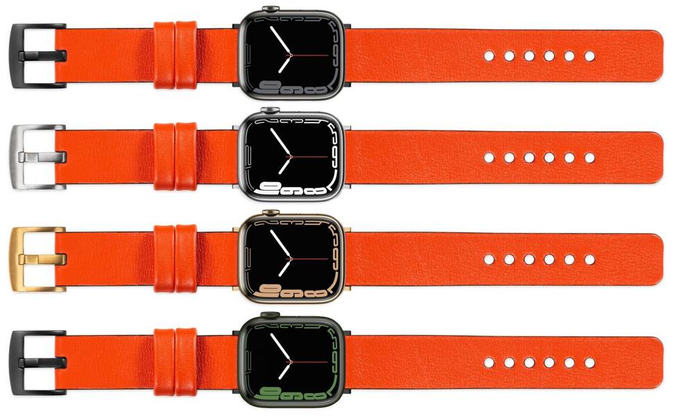 moVear Prestige S1 20mm Leather strap for Apple Watch 10 / 9 / 8 / 7 / 6 / 5 / 4 / SE (46/45/44mm) & Ultra (49mm) Orange [adapter and buckle to choose from]