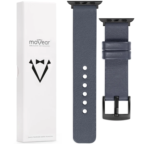 moVear Prestige S1 20mm Leather strap for Apple Watch 10 / 9 / 8 / 7 / 6 / 5 / 4 / SE (46/45/44mm) & Ultra (49mm) Steel gray [adapter and buckle to choose from]