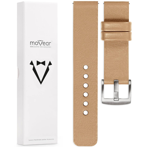 moVear Prestige S1 20mm Leather strap for Garmin Vivoactive 5/3, Vivomove 3, Venu 2 Cappuccino [sizes XS-XXL and buckle to choose from]