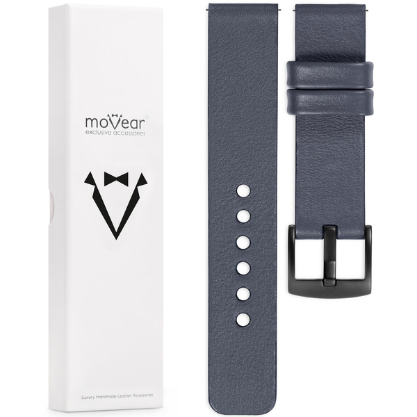 moVear Prestige S1 20mm Leather strap for Garmin Vivoactive 5/3, Vivomove 3, Venu 2 Steel gray [sizes XS-XXL and buckle to choose from]