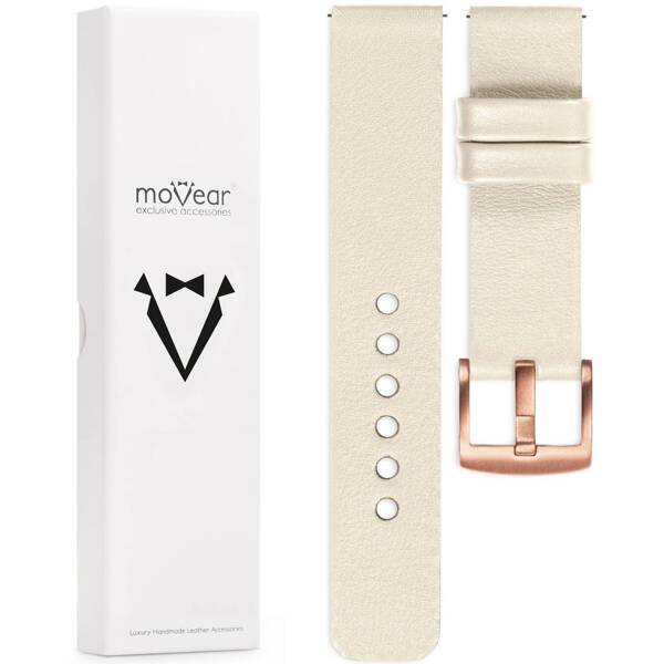 moVear Prestige S1 20mm Leather strap for Samsung Galaxy Watch 7 / 6 / 5 / 4 / 3 & Pro / FE / Classic / Active Beige [sizes XS-XXL and buckle to choose from]