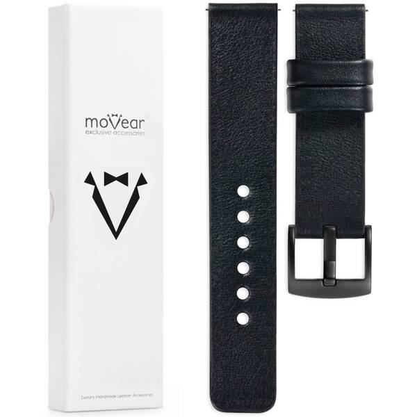 moVear Prestige S1 20mm Leather strap for Samsung Galaxy Watch 7 / 6 / 5 / 4 / 3 & Pro / FE / Classic / Active Black [sizes XS-XXL and buckle to choose from]