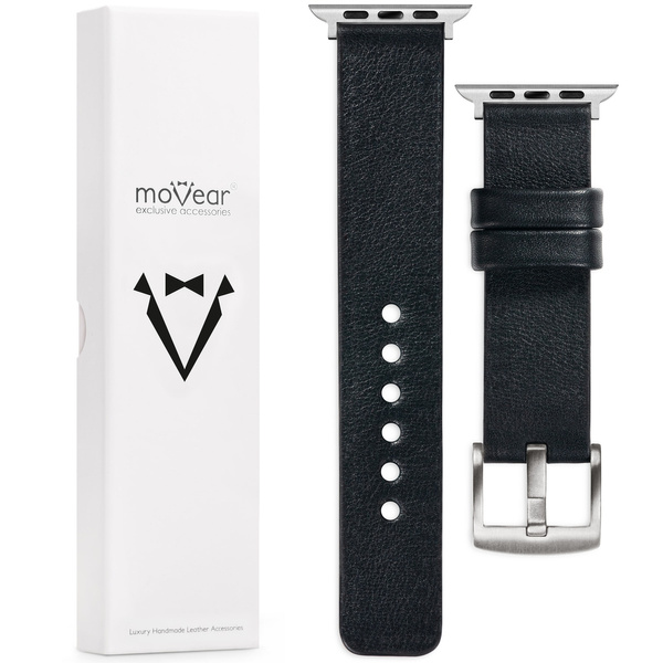 moVear Prestige S1 22mm Leather strap for Apple Watch 10 / 9 / 8 / 7 / 6 / 5 / 4 / SE (42/41/40mm) Black [adapter and buckle to choose from]