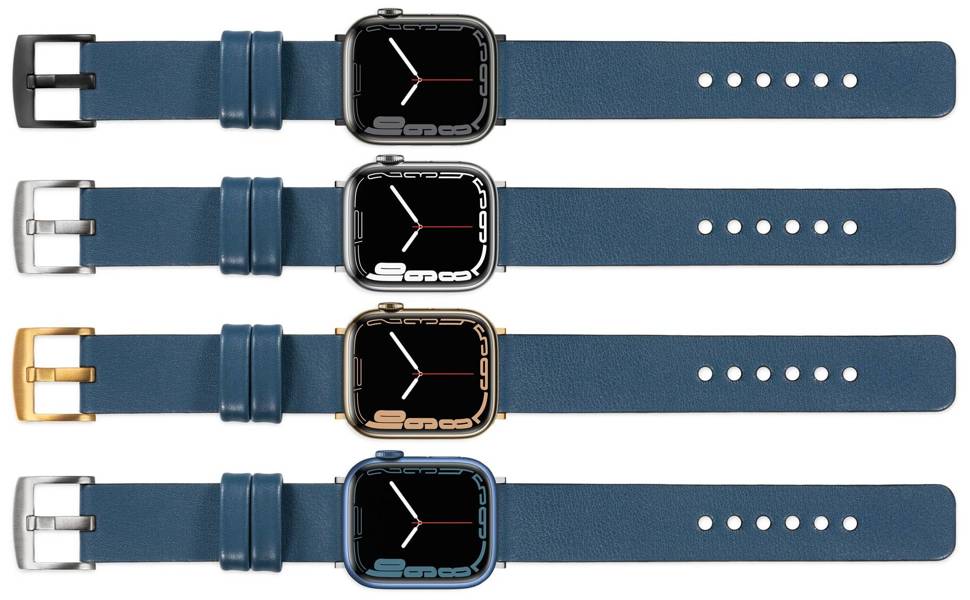 moVear Prestige S1 22mm Leather strap for Apple Watch 10 / 9 / 8 / 7 / 6 / 5 / 4 / SE (42/41/40mm) Blue Jeans [adapter and buckle to choose from]