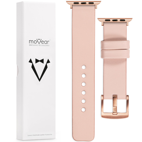 moVear Prestige S1 22mm Leather strap for Apple Watch 10 / 9 / 8 / 7 / 6 / 5 / 4 / SE (46/45/44mm) & Ultra (49mm) Flesh pink [adapter and buckle to choose from]