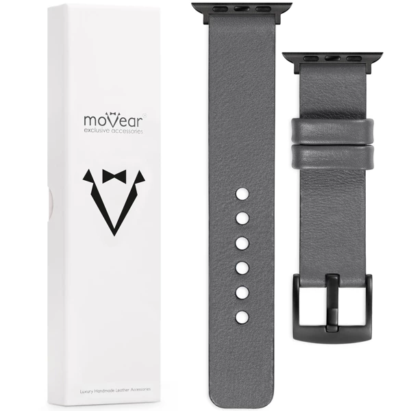 moVear Prestige S1 22mm Leather strap for Apple Watch 10 / 9 / 8 / 7 / 6 / 5 / 4 / SE (46/45/44mm) & Ultra (49mm) Gray [adapter and buckle to choose from]