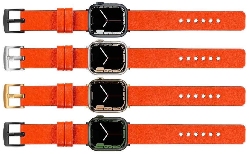 moVear Prestige S1 22mm Leather strap for Apple Watch 10 / 9 / 8 / 7 / 6 / 5 / 4 / SE (46/45/44mm) & Ultra (49mm) Orange [adapter and buckle to choose from]