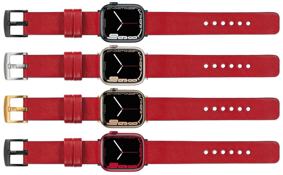 moVear Prestige S1 22mm Leather strap for Apple Watch 10 / 9 / 8 / 7 / 6 / 5 / 4 / SE (46/45/44mm) & Ultra (49mm) Scarlet red [adapter and buckle to choose from]