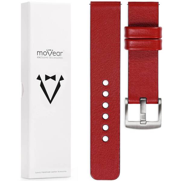 moVear Prestige S1 22mm Leather strap for watch | Scarlet red [buckle to choose from]