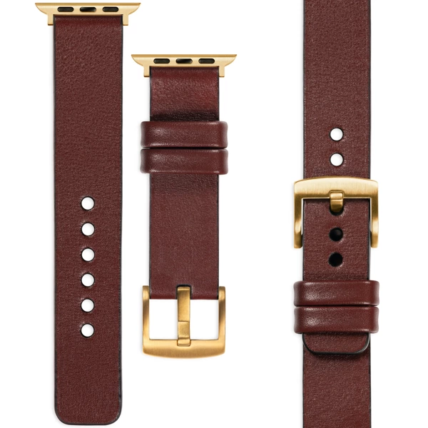 moVear Prestige S1 24mm Leather strap for Apple Watch 10 / 9 / 8 / 7 / 6 / 5 / 4 / SE (46/45/44mm) & Ultra (49mm) Auburn [adapter and buckle to choose from]