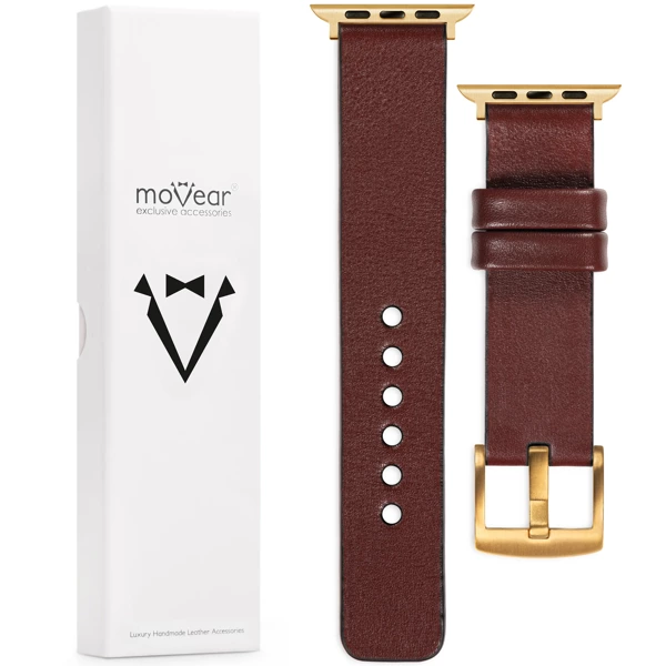 moVear Prestige S1 24mm Leather strap for Apple Watch 10 / 9 / 8 / 7 / 6 / 5 / 4 / SE (46/45/44mm) & Ultra (49mm) Auburn [adapter and buckle to choose from]