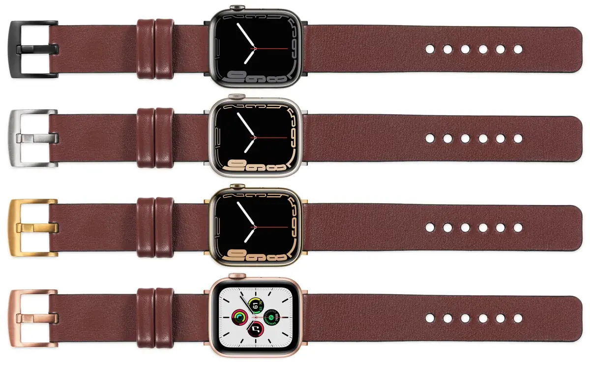 moVear Prestige S1 24mm Leather strap for Apple Watch 10 / 9 / 8 / 7 / 6 / 5 / 4 / SE (46/45/44mm) & Ultra (49mm) Auburn [adapter and buckle to choose from]