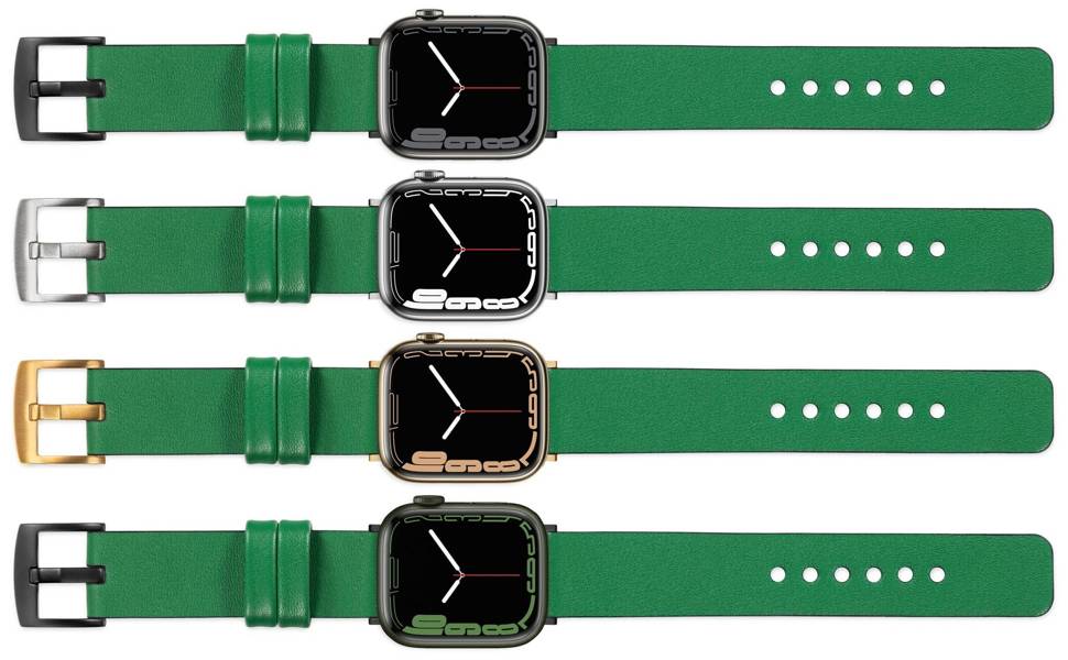 moVear Prestige S1 24mm Leather strap for Apple Watch 10 / 9 / 8 / 7 / 6 / 5 / 4 / SE (46/45/44mm) & Ultra (49mm) Green [adapter and buckle to choose from]