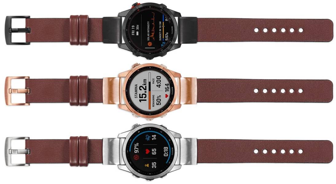 moVear Prestige S1 Leather strap for Garmin QuickFit 20mm (Fenix / Instinct - 43/42/40mm) Auburn [sizes XS-XXL and buckle to choose from]