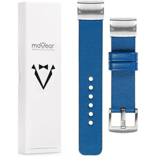 moVear Prestige S1 Leather strap for Garmin QuickFit 20mm (Fenix / Instinct - 43/42/40mm) Blue [sizes XS-XXL and buckle to choose from]