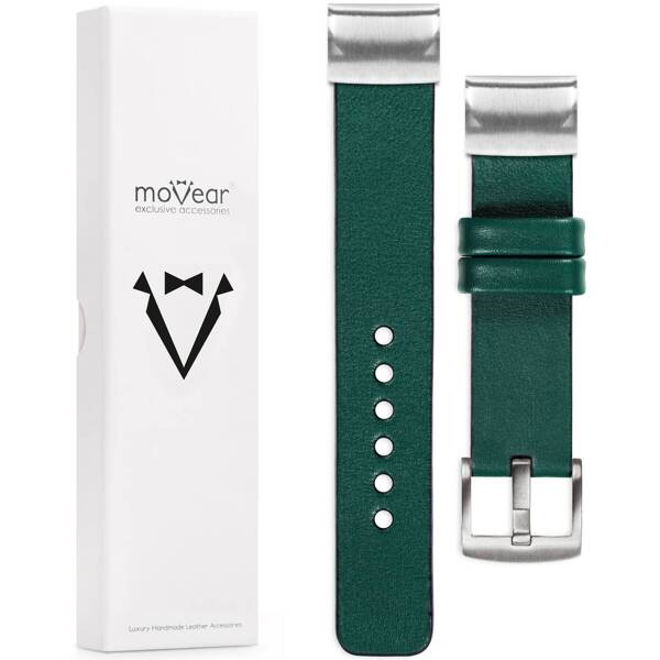 moVear Prestige S1 Leather strap for Garmin QuickFit 20mm (Fenix / Instinct - 43/42/40mm) Bottle green [sizes XS-XXL and buckle to choose from]