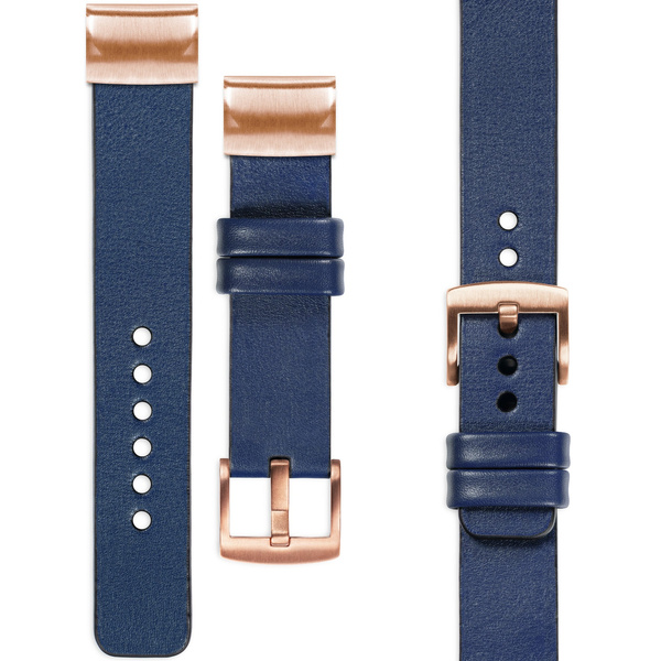 moVear Prestige S1 Leather strap for Garmin QuickFit 20mm (Fenix / Instinct - 43/42/40mm) Navy blue [sizes XS-XXL and buckle to choose from]