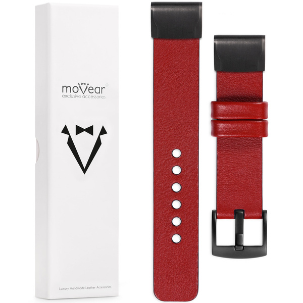 moVear Prestige S1 Leather strap for Garmin QuickFit 20mm (Fenix / Instinct - 43/42/40mm) Scarlet red [sizes XS-XXL and buckle to choose from]