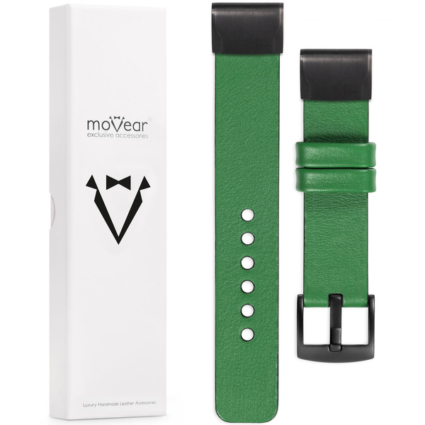 moVear Prestige S1 Leather strap for Garmin QuickFit 22mm (Fenix / Forerunner / Epix / Instinct / Enduro / Quatix / MARQ - 47/45mm) Green [sizes XS-XXL and buckle to choose from]