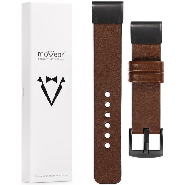 moVear Prestige S1 Leather strap for Garmin QuickFit 26mm (Fenix / Epix / Quatix / Tactix / Enduro - 51mm) Dark brown [sizes XS-XXL and buckle to choose from]