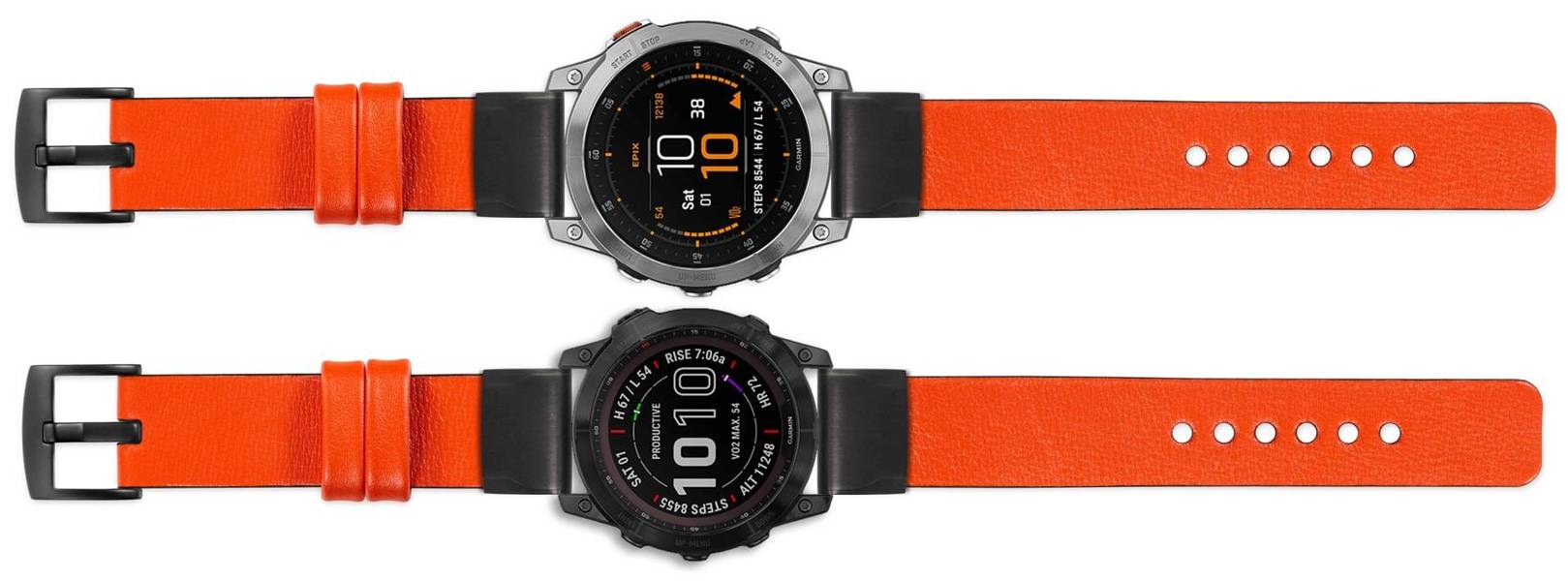 moVear Prestige S1 Leather strap for Garmin QuickFit 26mm (Fenix / Epix / Quatix / Tactix / Enduro - 51mm) Orange [sizes XS-XXL and buckle to choose from]